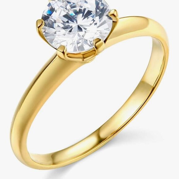 14k Yellow Gold SOLID Wedding Engagement Ring | Ring Real Gold | CZ Stone | - Picture 5 of 9